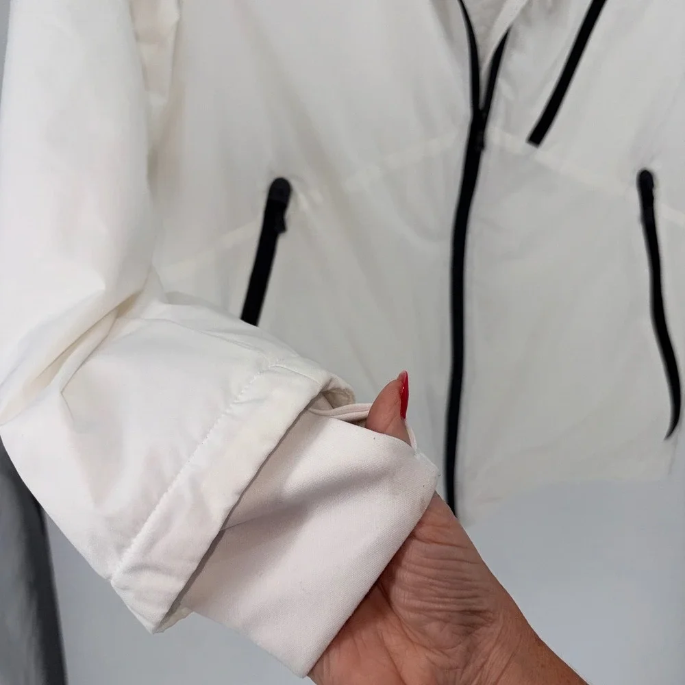 Michael Kors Hooded Windbreaker XL White Sherpa Lined Full Zip Thumbhole Jacket